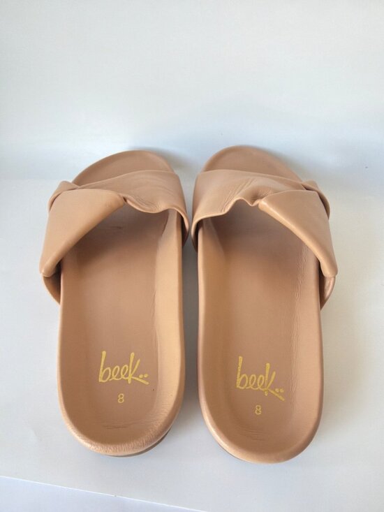 Beek Women Beek Tori Tan Slides Crossed Strap Leather Summer Sandals Women Size 8